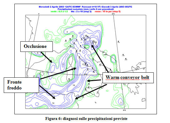 Figura 6: diagnosi sulle precipitazioni previste